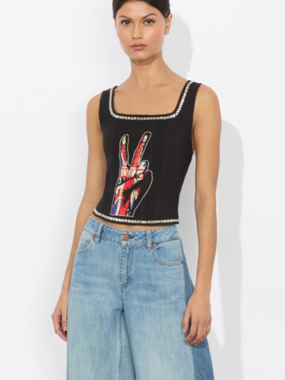 Alice + Olivia Black Tank with Multicolor Embellished Peace Hand - Picture 4 of 10